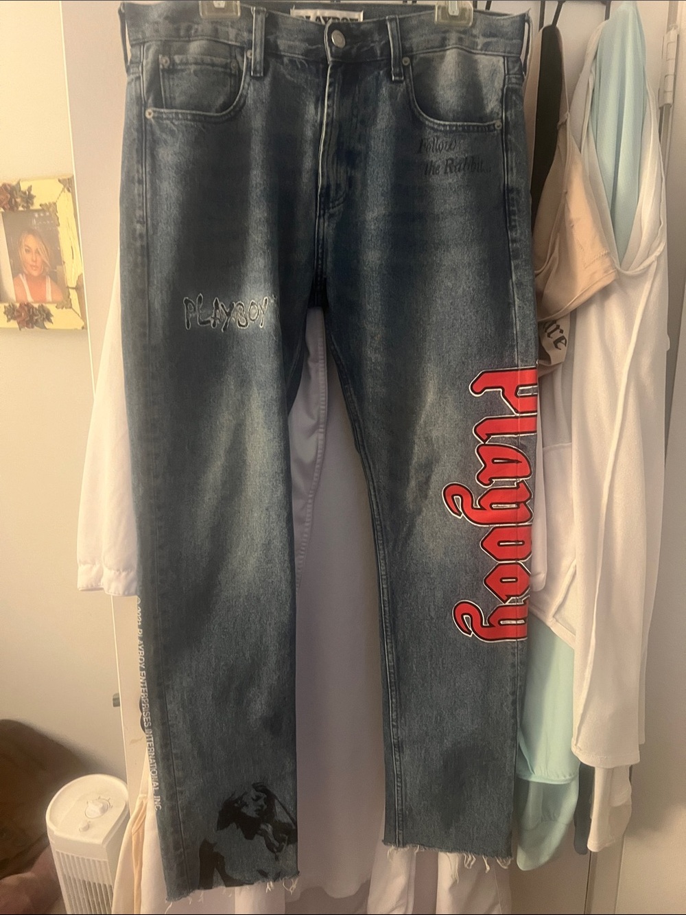 PLAYBOY Blue Washed Straight Jeans with Red Side Logo